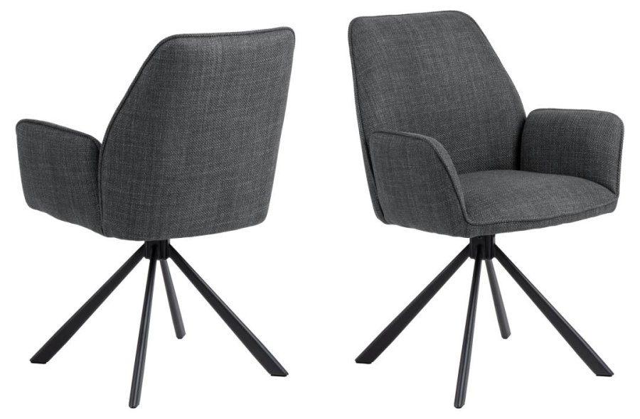 ACT NORDIC Glenda spisebordsstol, m. armln og drejefunktion - mrkegr stof og sort stl