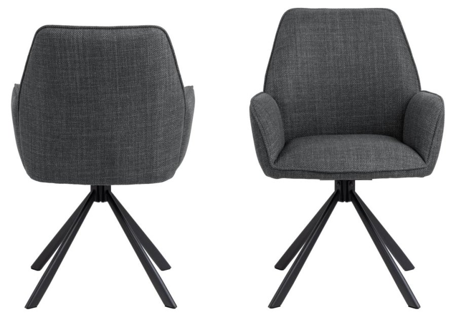 ACT NORDIC Glenda spisebordsstol, m. armln og drejefunktion - mrkegr stof og sort stl