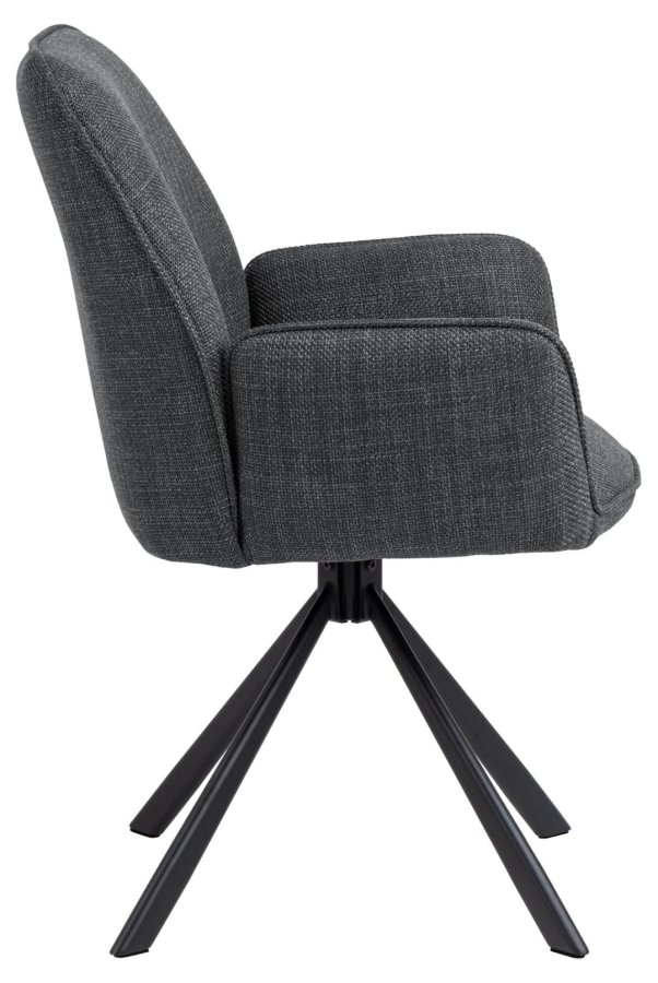 ACT NORDIC Glenda spisebordsstol, m. armln og drejefunktion - mrkegr stof og sort stl