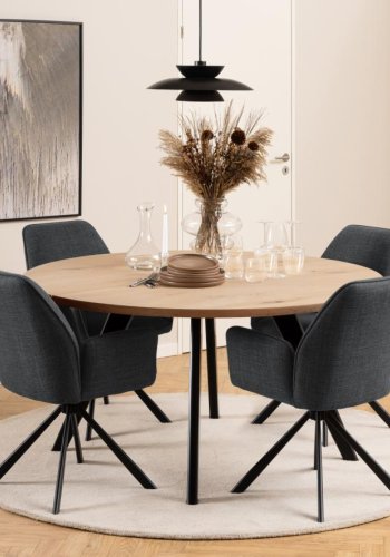 ACT NORDIC Glenda spisebordsstol, m. armln og drejefunktion - mrkegr stof og sort stl