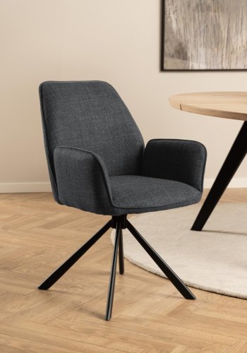 ACT NORDIC Glenda spisebordsstol, m. armln og drejefunktion - mrkegr stof og sort stl