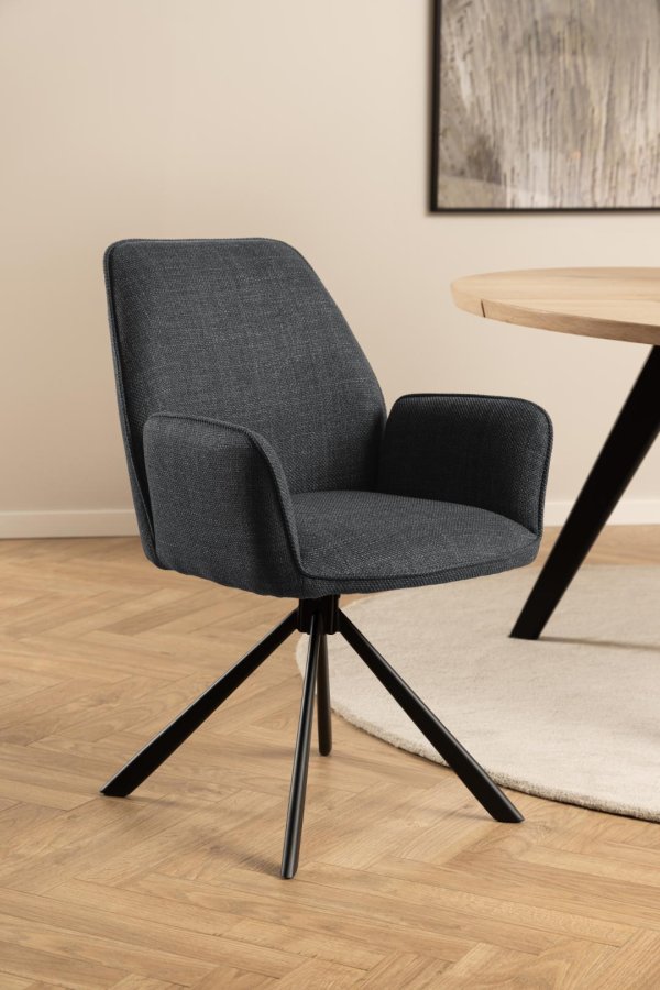 ACT NORDIC Glenda spisebordsstol, m. armln og drejefunktion - mrkegr stof og sort stl