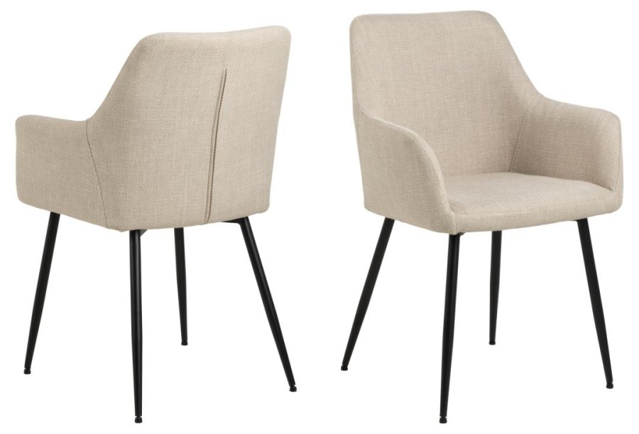 ACT NORDIC Lizzy spisebordsstol, m. armln og lynls - beige stof og sort stl
