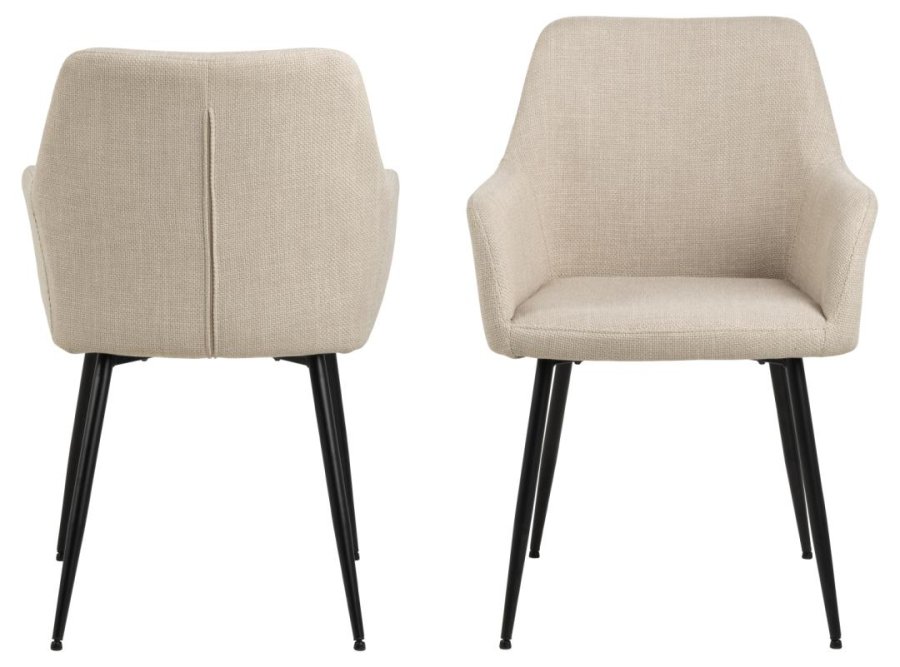 ACT NORDIC Lizzy spisebordsstol, m. armln og lynls - beige stof og sort stl