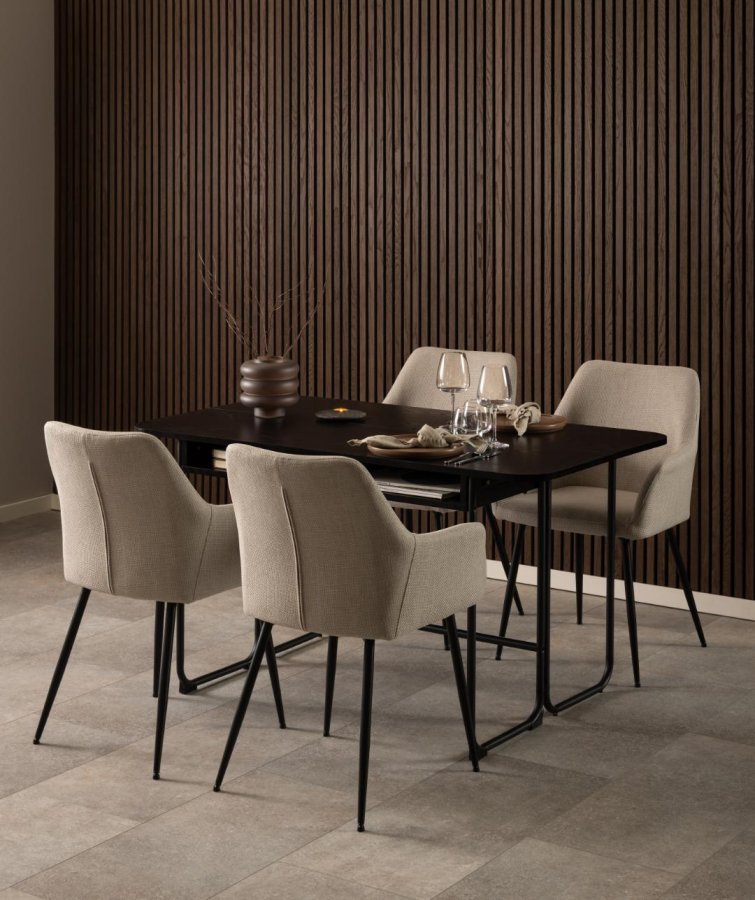 ACT NORDIC Lizzy spisebordsstol, m. armln og lynls - beige stof og sort stl
