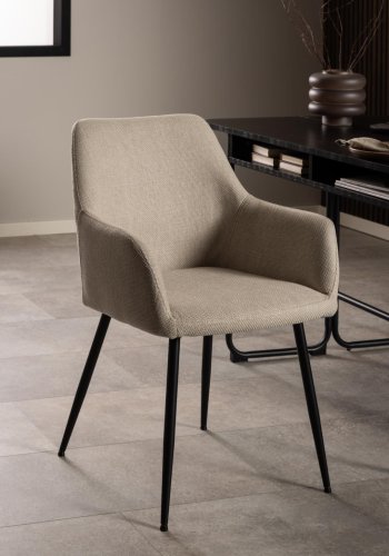 ACT NORDIC Lizzy spisebordsstol, m. armln og lynls - beige stof og sort stl