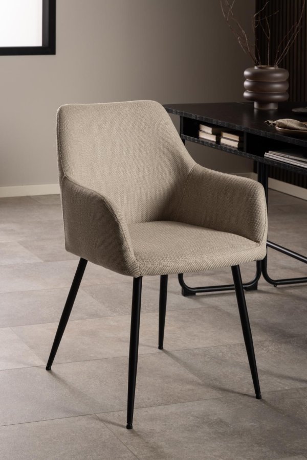 ACT NORDIC Lizzy spisebordsstol, m. armln og lynls - beige stof og sort stl