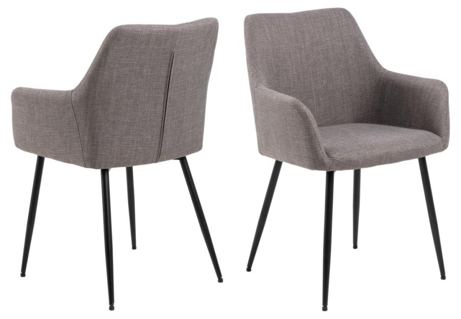 ACT NORDIC Lizzy spisebordsstol, m. armln og lynls - lys grbrun stof og sort stl