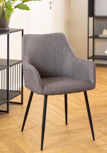 ACT NORDIC Lizzy spisebordsstol, m. armln og lynls - lys grbrun stof og sort stl