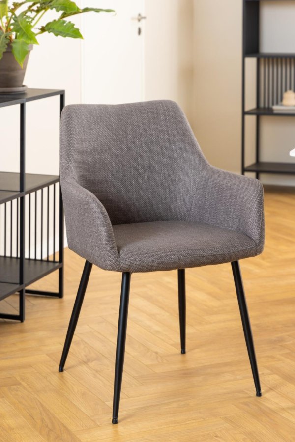 ACT NORDIC Lizzy spisebordsstol, m. armln og lynls - lys grbrun stof og sort stl