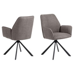 ACT NORDIC Glenda spisebordsstol, m. armln og drejefunktion - lys grbrun stof og sort stl