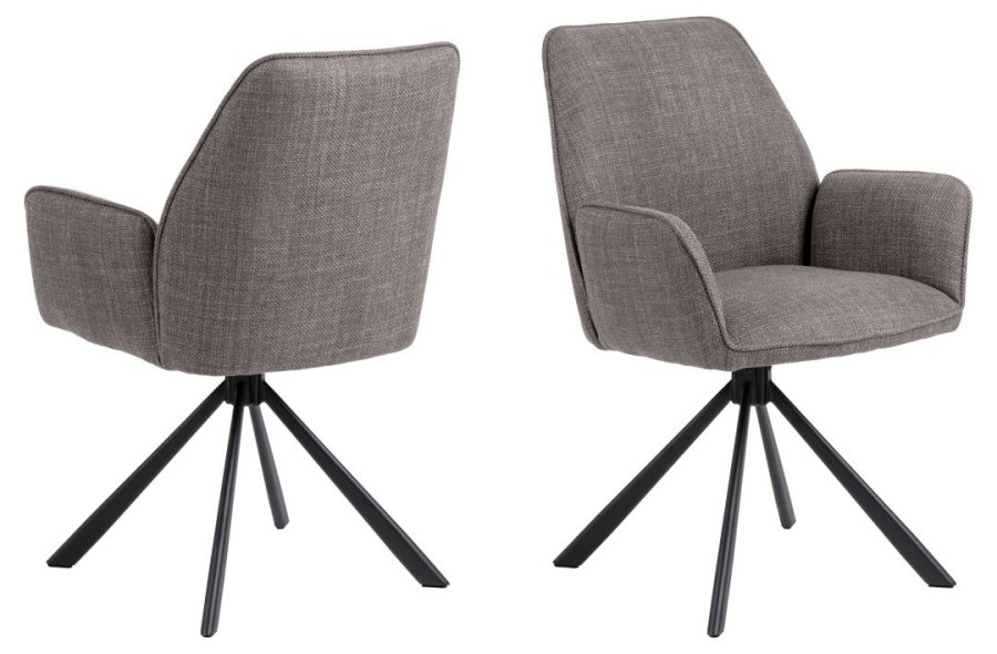 ACT NORDIC Glenda spisebordsstol, m. armln og drejefunktion - lys grbrun stof og sort stl