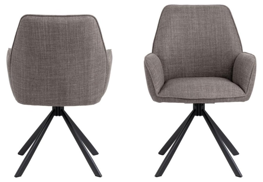 ACT NORDIC Glenda spisebordsstol, m. armln og drejefunktion - lys grbrun stof og sort stl