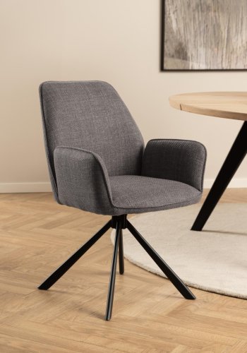 ACT NORDIC Glenda spisebordsstol, m. armln og drejefunktion - lys grbrun stof og sort stl