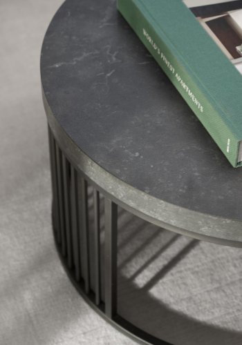 ACT NORDIC Strington sofabord, rund - mat sort Izmir ru melamin og sort stl (65)