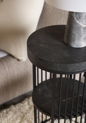 ACT NORDIC Strington natbord, m. 1 hylde, rund - mat sort Izmir ru melamin og sort stl (35)