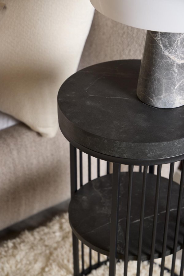 ACT NORDIC Strington natbord, m. 1 hylde, rund - mat sort Izmir ru melamin og sort stl (35)