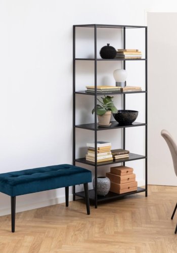 ACT NORDIC Rektangulr Glory bnk m. special syning - marinebl stof og sort stl (95x38)