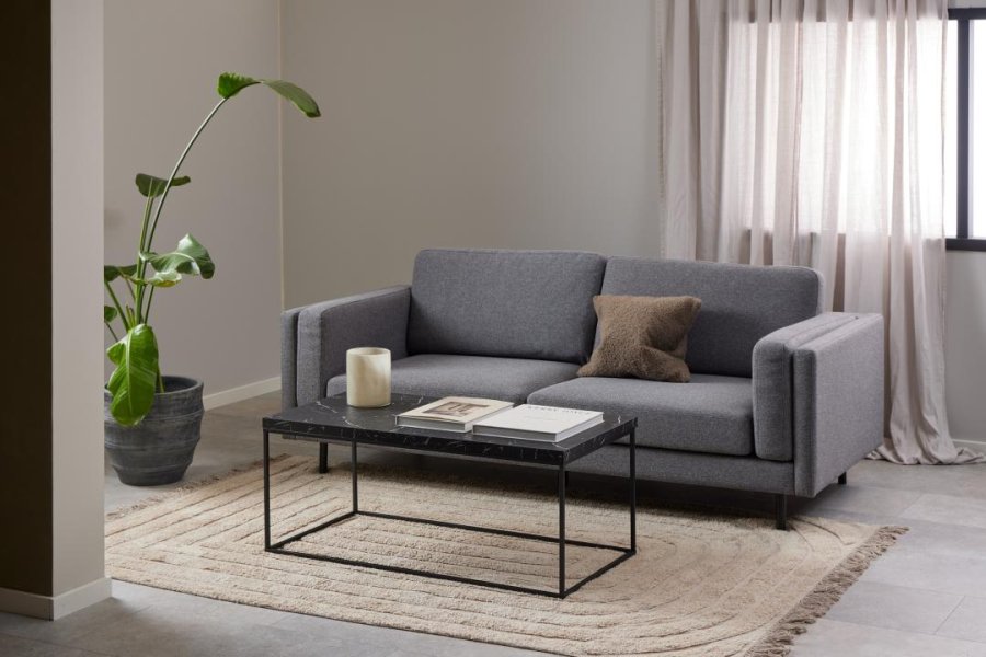 ACT NORDIC Barossa sofabord, rektangulr - sort marmor Marquina ru melamin og sort stl (110x55)