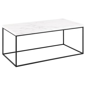 ACT NORDIC Barossa sofabord, rektangulr - hvid marmor Carrara ru melamin og sort stl (110x55)