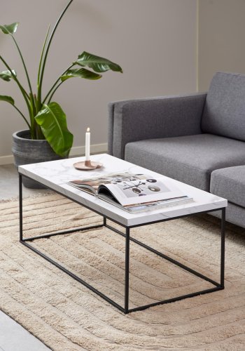 ACT NORDIC Barossa sofabord, rektangulr - hvid marmor Carrara ru melamin og sort stl (110x55)