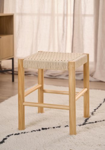 ACT NORDIC Alvin skammel, m. vvet mnster - off white papirflet og natur fyrretr (35x35)