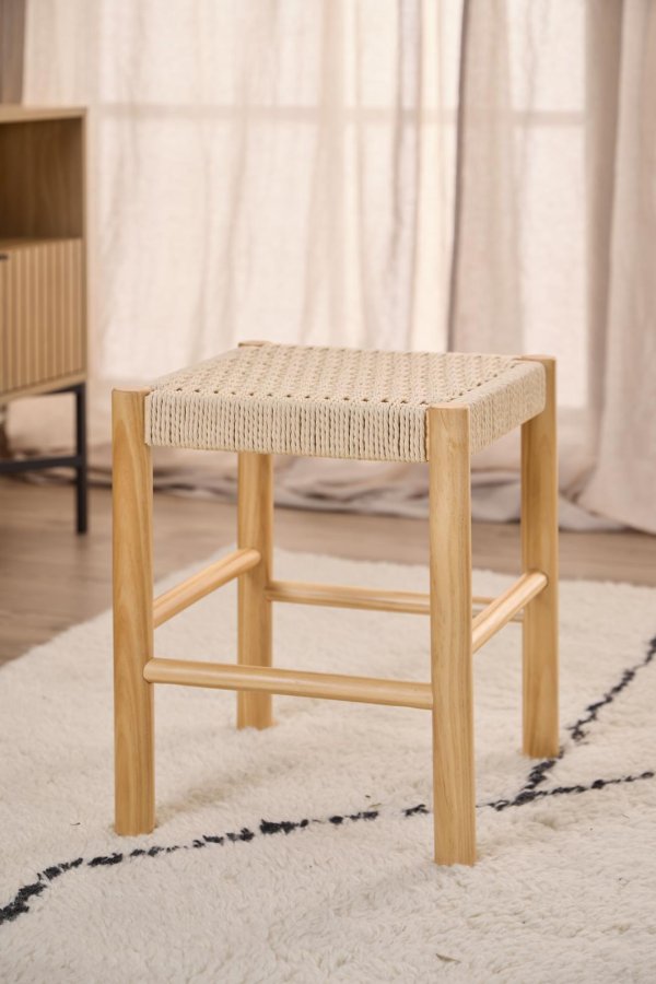 ACT NORDIC Alvin skammel, m. vvet mnster - off white papirflet og natur fyrretr (35x35)