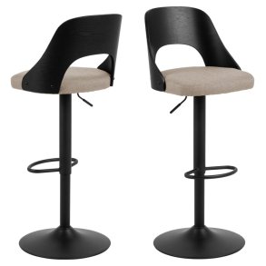 ACT NORDIC Lucy barstol, m. rygln, fodsttte, drejefunktion - sand stof og sort egefiner/stl