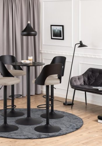 ACT NORDIC Lucy barstol, m. rygln, fodsttte, drejefunktion - sand stof og sort egefiner/stl