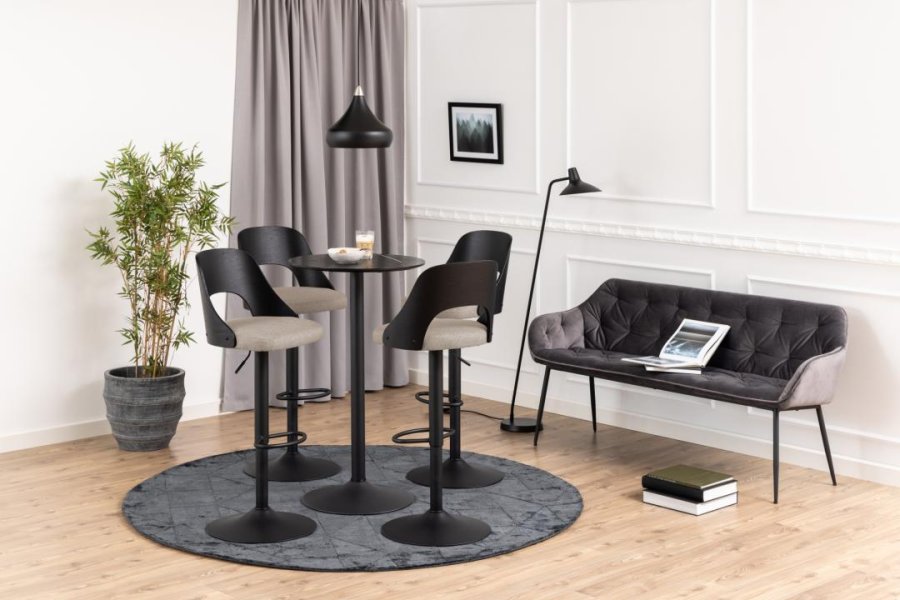 ACT NORDIC Lucy barstol, m. rygln, fodsttte, drejefunktion - sand stof og sort egefiner/stl