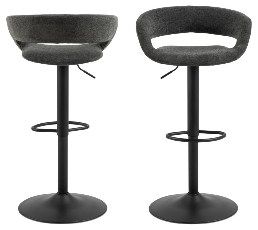 ACT NORDIC Grace barstol, m. rygln, armln, fodsttte, drejefunktion - mrkegr stof og sort stl