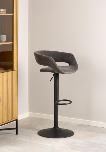 ACT NORDIC Grace barstol, m. rygln, armln, fodsttte, drejefunktion - mrkegr stof og sort stl