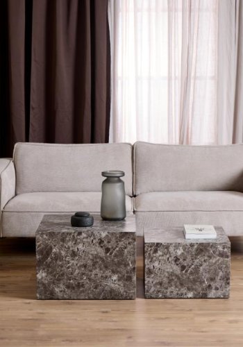 ACT NORDIC Dice sofabord, kvadratisk - lysebrun Emperador ru papir (st af 2)
