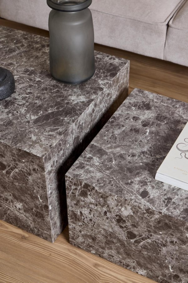 ACT NORDIC Dice sofabord, kvadratisk - lysebrun Emperador ru papir (st af 2)