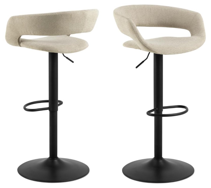 ACT NORDIC Grace barstol, m. rygln, armln, fodsttte, drejefunktion - sand stof og sort stl