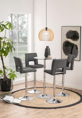 ACT NORDIC Sylvia barstol, m. rygln, fodsttte, drejefunktion, gaspatron - mrkegr stof/krom stl