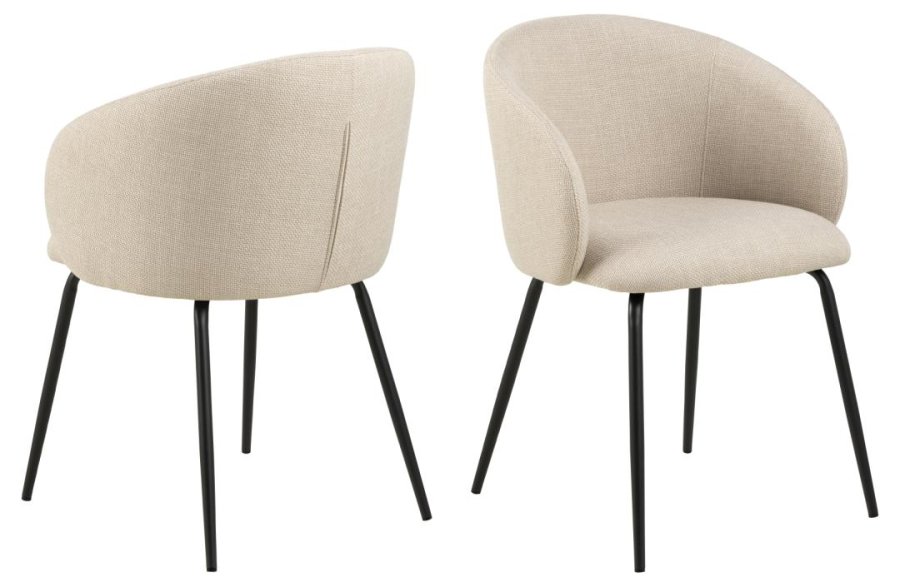 ACT NORDIC Eleanor spisebordsstol, m. armln - beige stof og sort stl