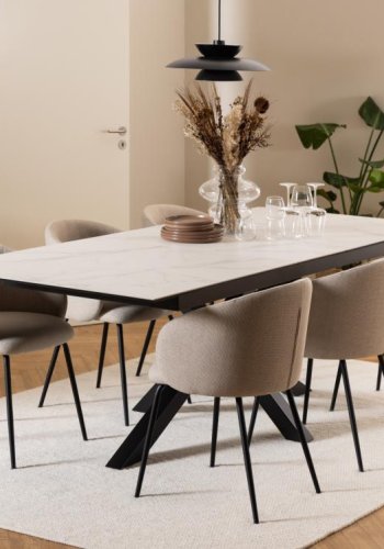 ACT NORDIC Eleanor spisebordsstol, m. armln - beige stof og sort stl