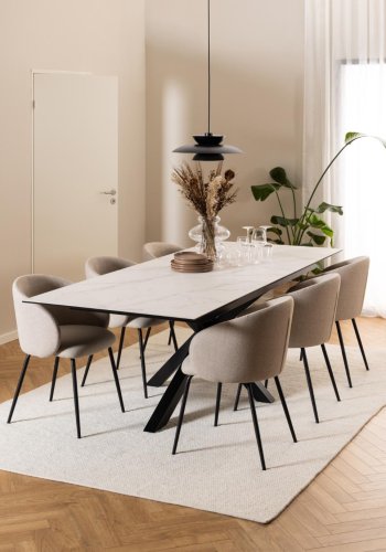 ACT NORDIC Eleanor spisebordsstol, m. armln - beige stof og sort stl