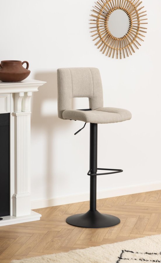 ACT NORDIC Sylvia barstol, m. rygln, fodsttte, drejefunktion, gaspatron - beige stof/sort stl