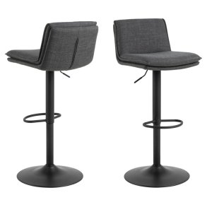 ACT NORDIC Flynn barstol, m. rygln, drejefunktion, gaspatron, fodsttte - mrkegr stof, sort stl