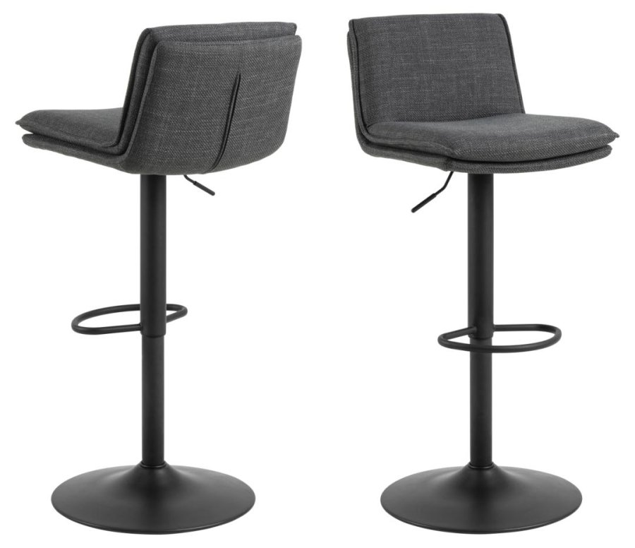 ACT NORDIC Flynn barstol, m. rygln, drejefunktion, gaspatron, fodsttte - mrkegr stof, sort stl