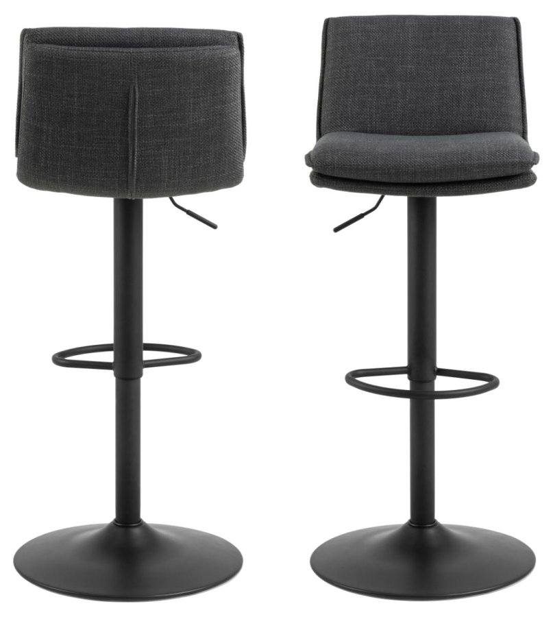 ACT NORDIC Flynn barstol, m. rygln, drejefunktion, gaspatron, fodsttte - mrkegr stof, sort stl