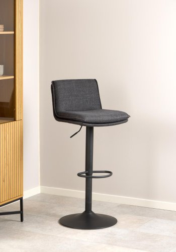 ACT NORDIC Flynn barstol, m. rygln, drejefunktion, gaspatron, fodsttte - mrkegr stof, sort stl