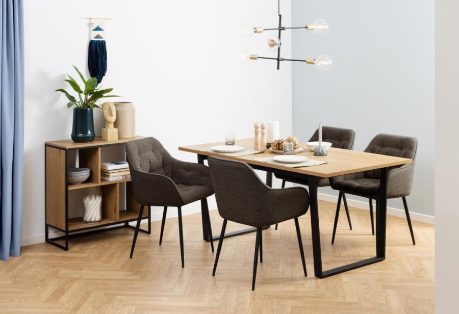 ACT NORDIC Brooke spisebordsstol, m. armln - taupe stof og sort stl