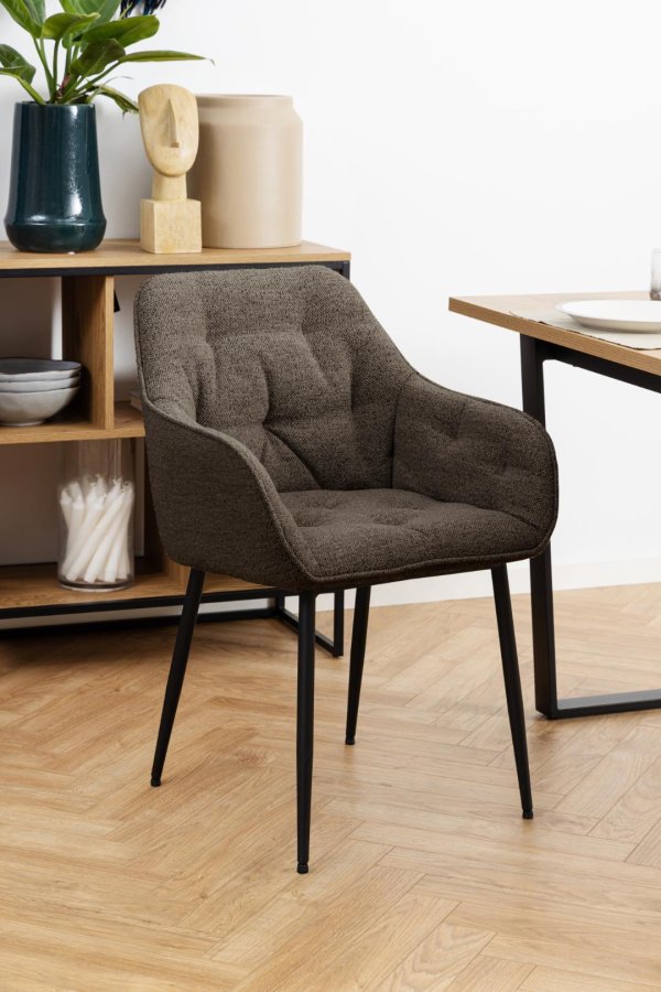 ACT NORDIC Brooke spisebordsstol, m. armln - taupe stof og sort stl