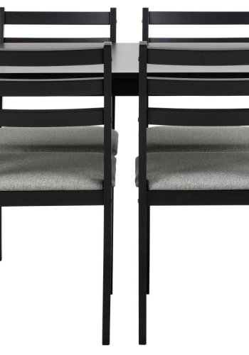 ACT NORDIC Alicante spisebordsst, 1 spisebord, 4 spisebordsstole - lysegr stof, sort MDF/gummitr