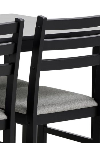 ACT NORDIC Alicante spisebordsst, 1 spisebord, 4 spisebordsstole - lysegr stof, sort MDF/gummitr