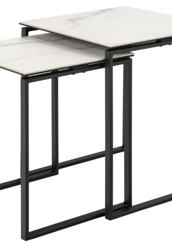 ACT NORDIC Katrine indskudsborde - hvid Akranes ru keramik og mat sort stl (50x50) (st med 2)