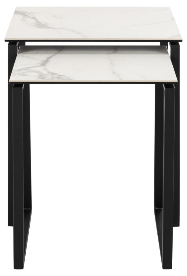 ACT NORDIC Katrine indskudsborde - hvid Akranes ru keramik og mat sort stl (50x50) (st med 2)